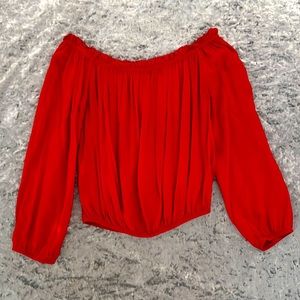 Red Brandy Melville Off the Shoulder Long Sleeve OS